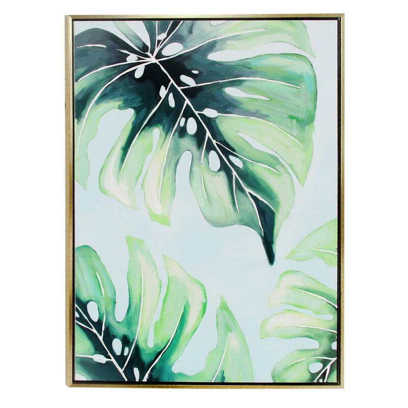 CosmoLiving by Cosmopolitan Green Canvas Monstera Leaf Framed Wall Art with Gold Frame