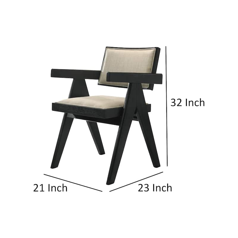 Bili 21 Inch Dining Armchair Set of 2, Open Back, Beige Upholstery, Black