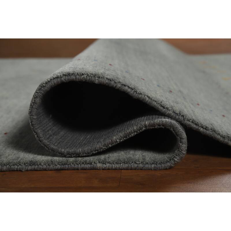 Gray Tribal Gabbeh Indian Area Rug Handmade Wool Carpet - 5'5" x 7'9"