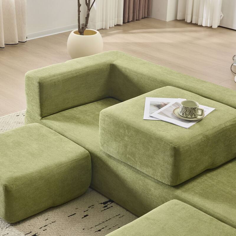 Convertible Sectional Floor Sofa with 3 Storage Ottomans