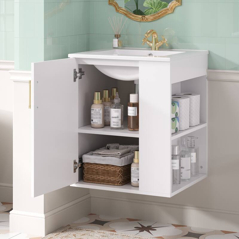20" Wall Mounted Bathroom Vanity Combo - with Side Cabinet & Soft-Close Door, Modern Bathroom Vanity with Sink