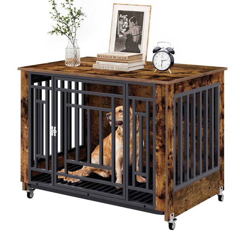 Moasis 38" Dog Crate Furniture with Wheels And Removable Tray