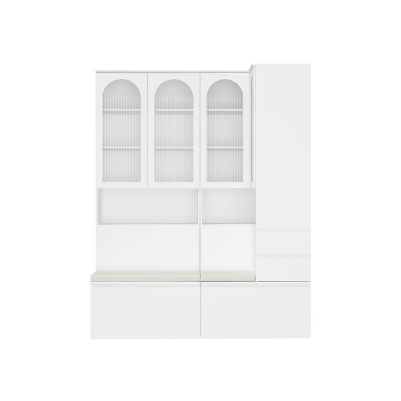 Entryway Cabinet Tempered Glass DoorsStorage Bench with Cushion, Modern Mudroom Hall Tree Organizer with Hidden Storage