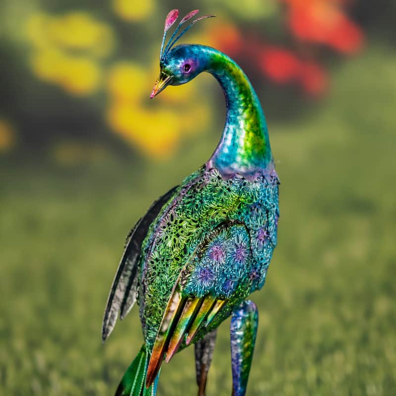 Set of 2 Standing Colorful Iron Peacocks