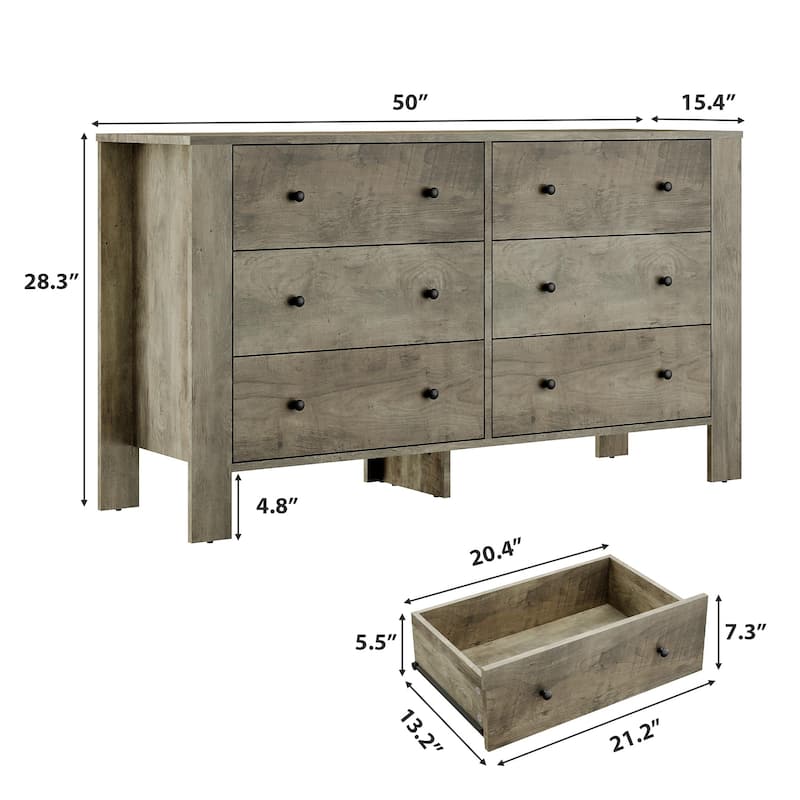 6 Drawer Dresser for Bedroom, Modern Wooden Storage Chest with Drawers