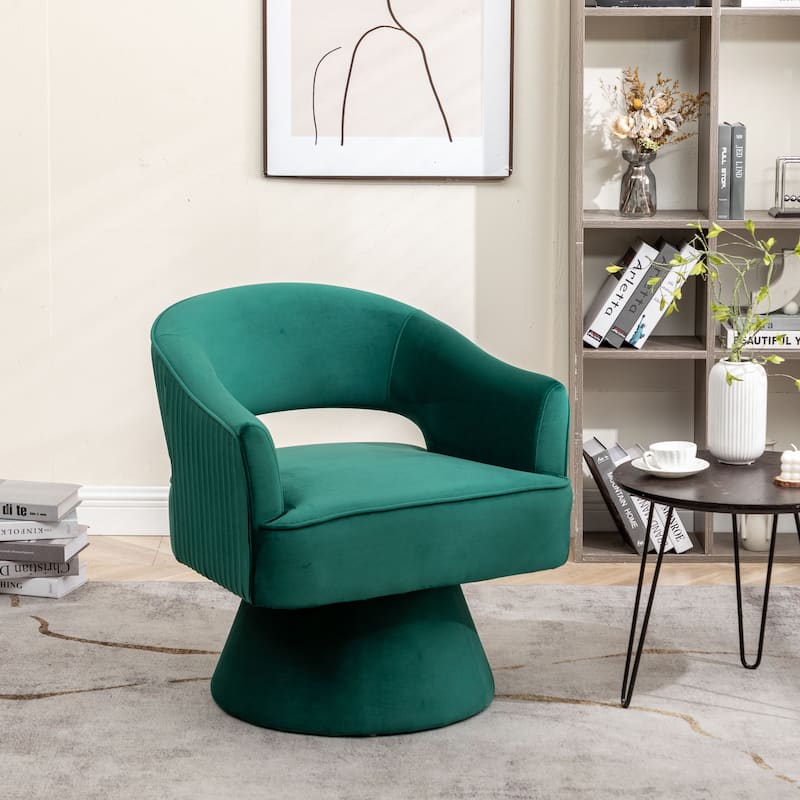 SEYNAR Modren Velvet Living Room Swivel Arm Barrel Chair with Tufted Back