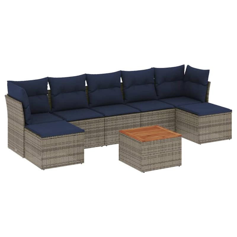 vidaXL Patio Sofa Set with Cushions Outdoor Furniture 8 Piece Poly Rattan - 24.4" x 24.4" x 27.2"
