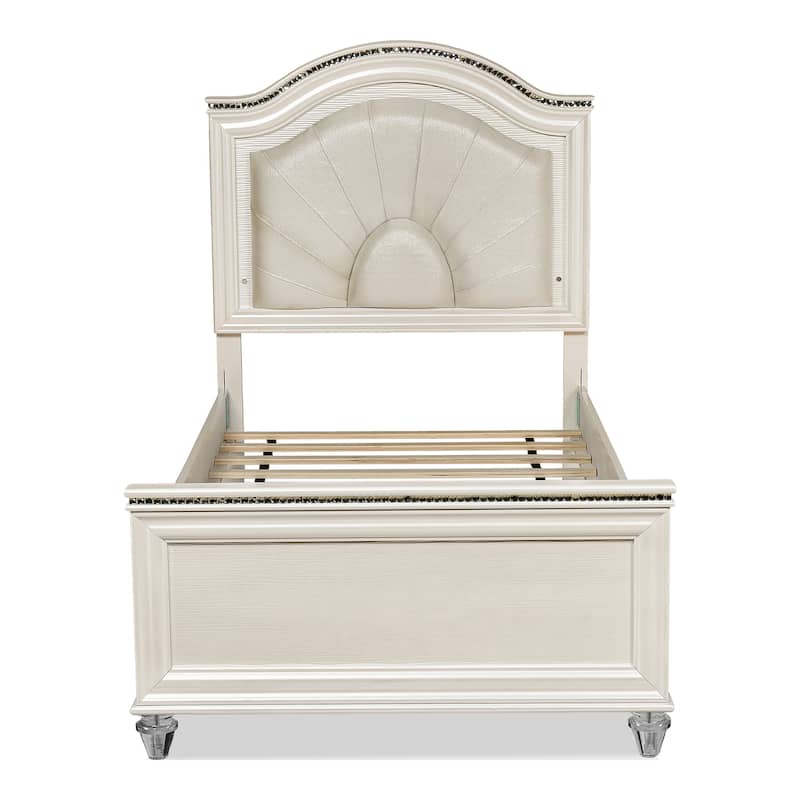 Silver Orchid Avery Glam Pearl White Upholstered Panel Bed