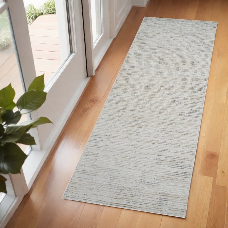 Distressed Geometric Modern Stain Resistant Woven Durable Area Rug - 2' X 5' - 2' X 5' - Gray and Beige - Rectangle
