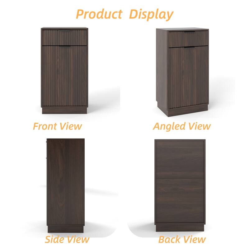 10-Gallon Woodgrain Tilt-Out Trash Can Cabinet with Wave-Textured Drawer & Pull-Out Bin - Multipurpose Kitchen/Bath Organizer