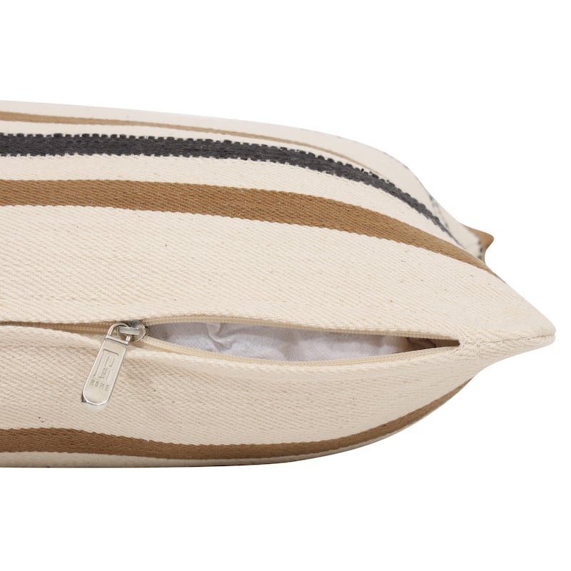 Sevita Ivory/Brown Striped Cotton Throw Pillow