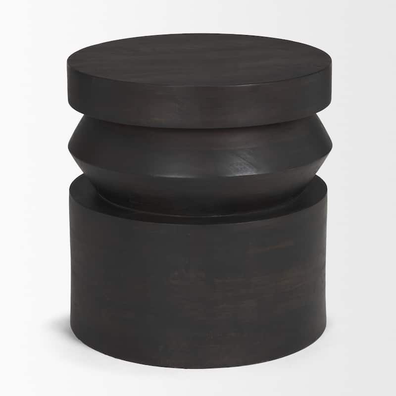 Rashama Dark Brown Wood Stacked Geometric Round Accent Table