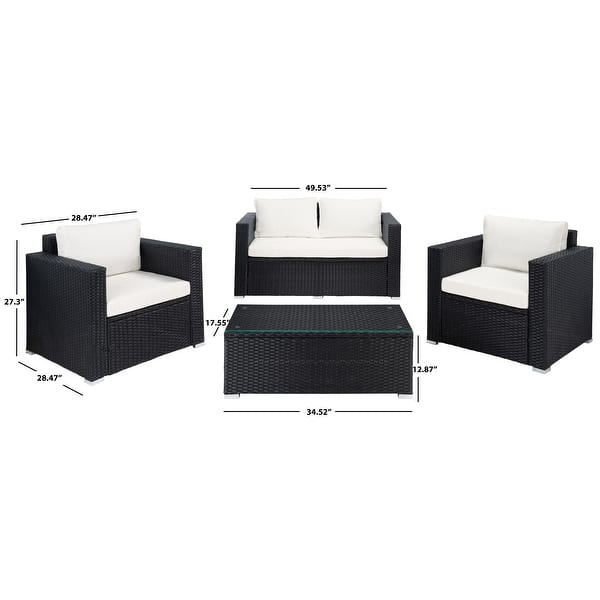 dimension image slide 0 of 4, SAFAVIEH Outdoor Patio Furniture Machie 4-Piece Conversation Set