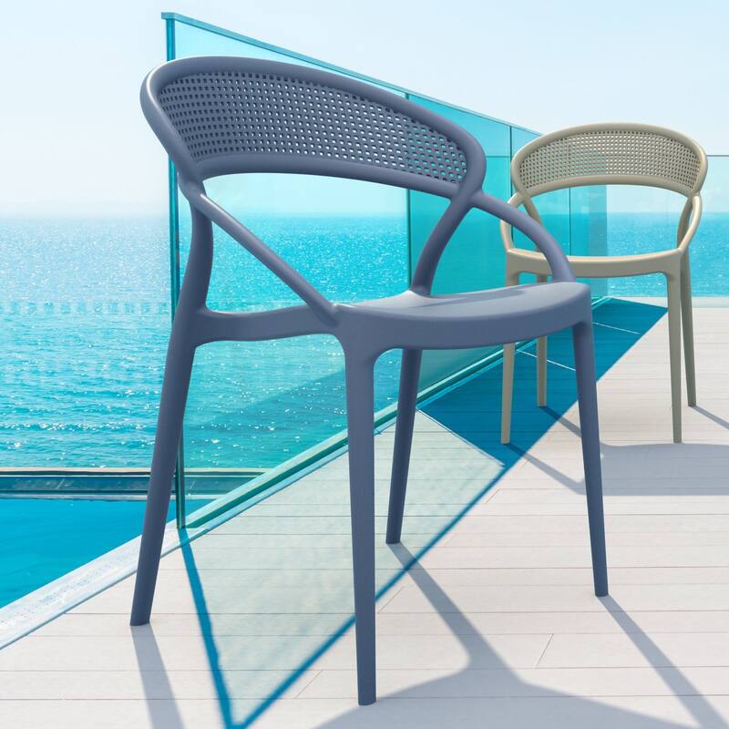 32.25" Gray Mesh Outdoor Patio Round Dining Chair