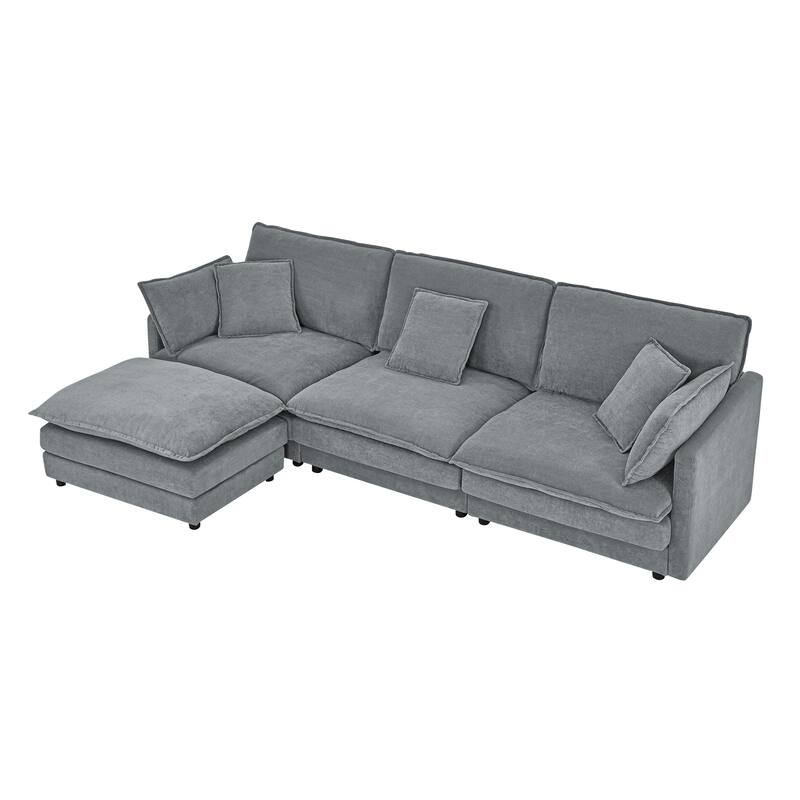 Roomfitters Modular L-Shaped Sectional Sofa with Ottoman, Plush Towel Fabric 4-Seater