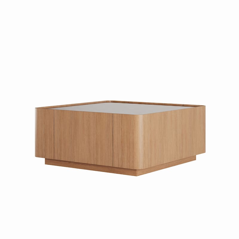 31.5-Inch Square Coffee Table with Storage Drawers,Modern Wooden Coffee Table with Glass Top ,Tea Table Center Tables