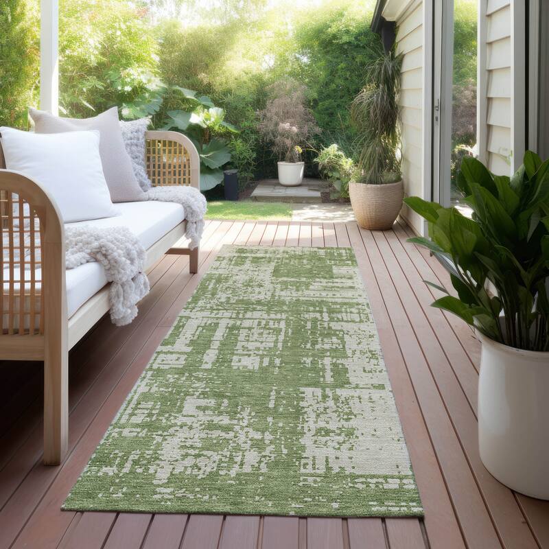 Machine Washable Indoor/ Outdoor Chantille Abstract Solid Rug - Green - 2'3" x 7'6"