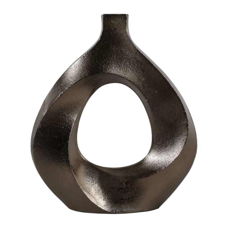 Artistic Metal Swirl Vase with Cut Out Center - Sculptural Flower Vase