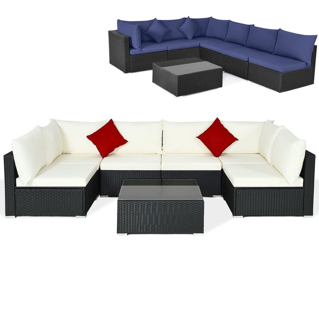Costway 7PCS Patio Rattan Furniture Set Sectional Sofas Off White & - See Details