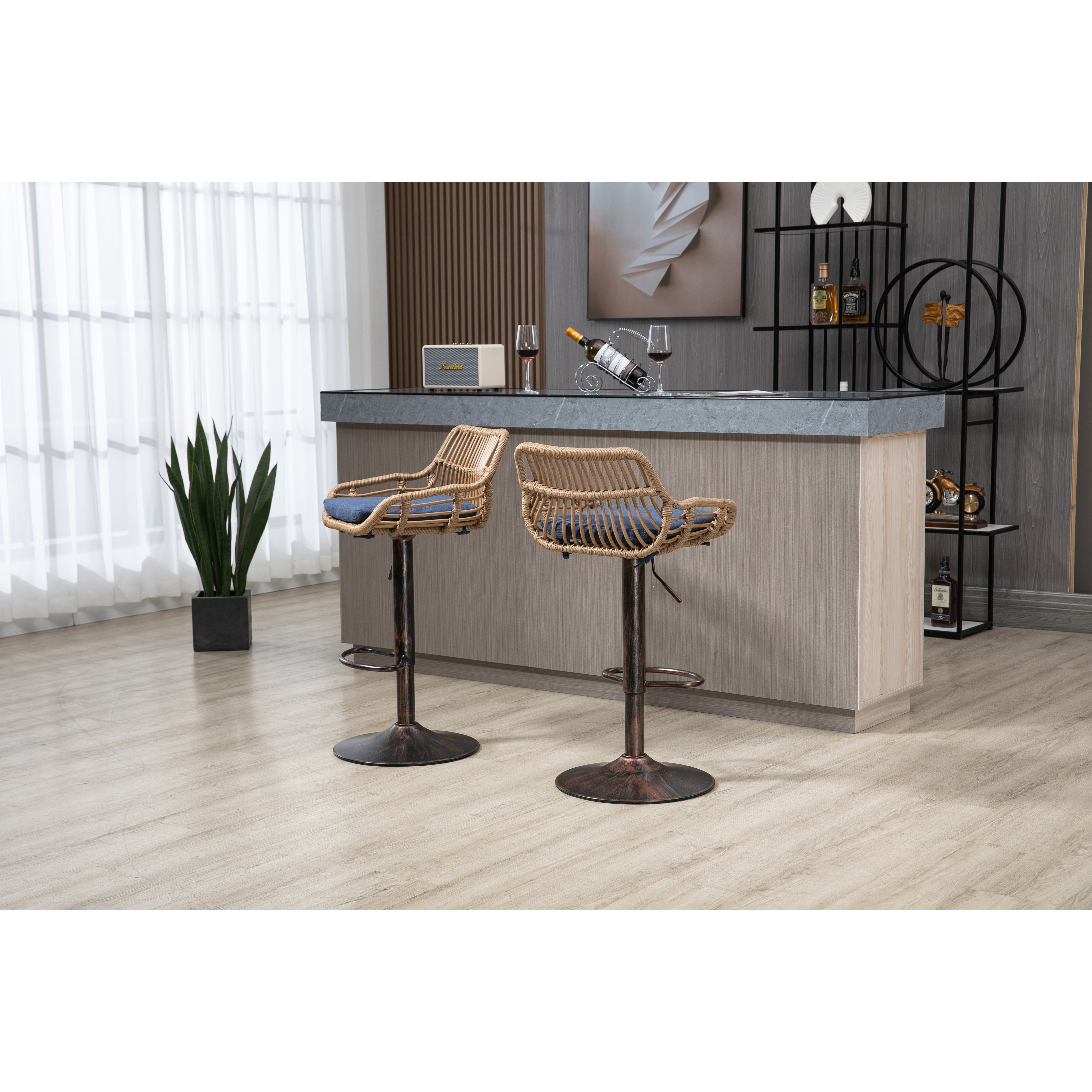 2pcs Swivel Bar Stools Adjustable Counter Height Chairs with