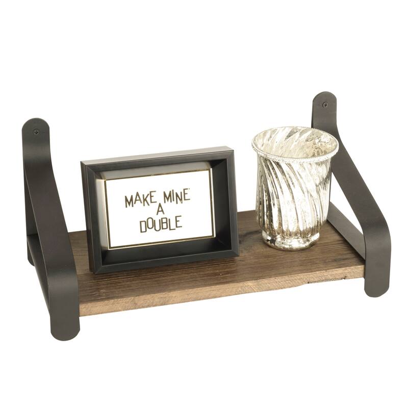 Rustic State Reclaimed Wood Shelf With Iron Bracket 16 Inch Bed Bath