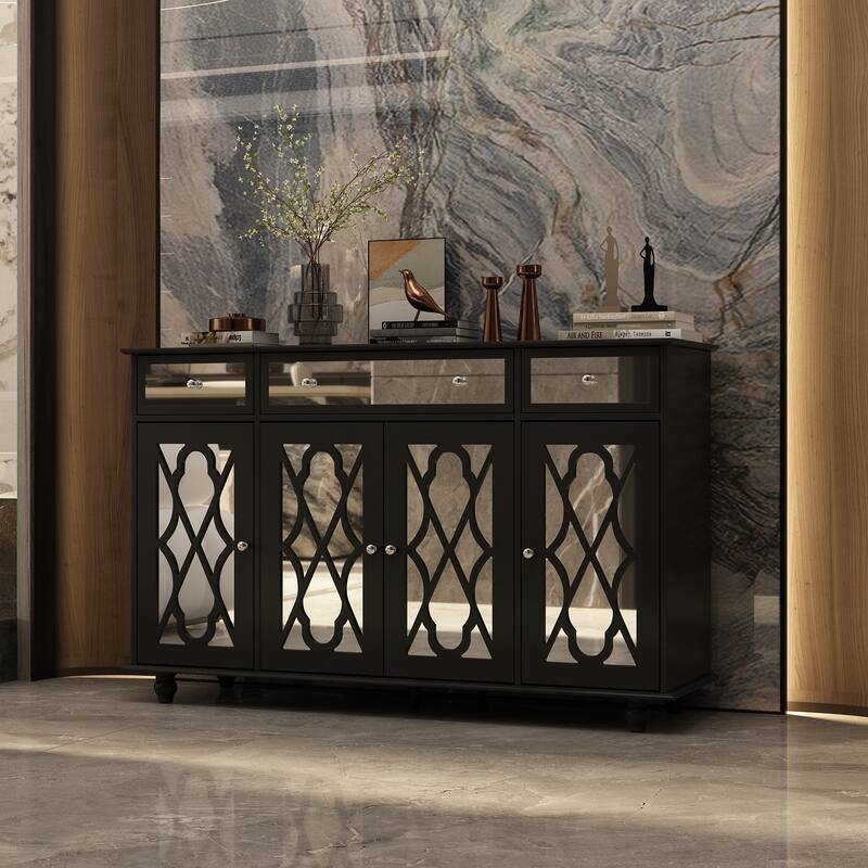 Timechee 55.1'' Accent Storage Cabinet Mirror Sideboard Buffet Cabinet