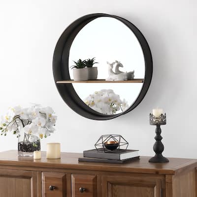 SAFAVIEH Bonni 27-inch Round Wall Accent Mirror with Shelf - 24" x 4" x 24"