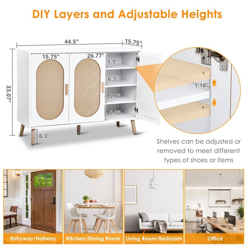 Shoe Cabinet with Double Doors Wooden Floor Bathroom Storage Cabinet