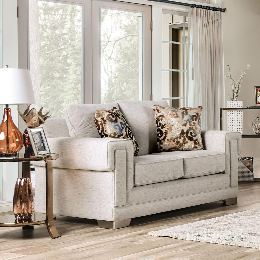 Grett Transitional Grey Wood Padded Loveseat by Furniture of America