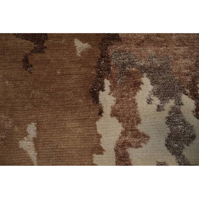 Hand Knotted Oriental Wool & Silk Carpet Modern All-Over Beige & Ivories Gabbeh Area Rug - 7' 4'' X 5' 4''