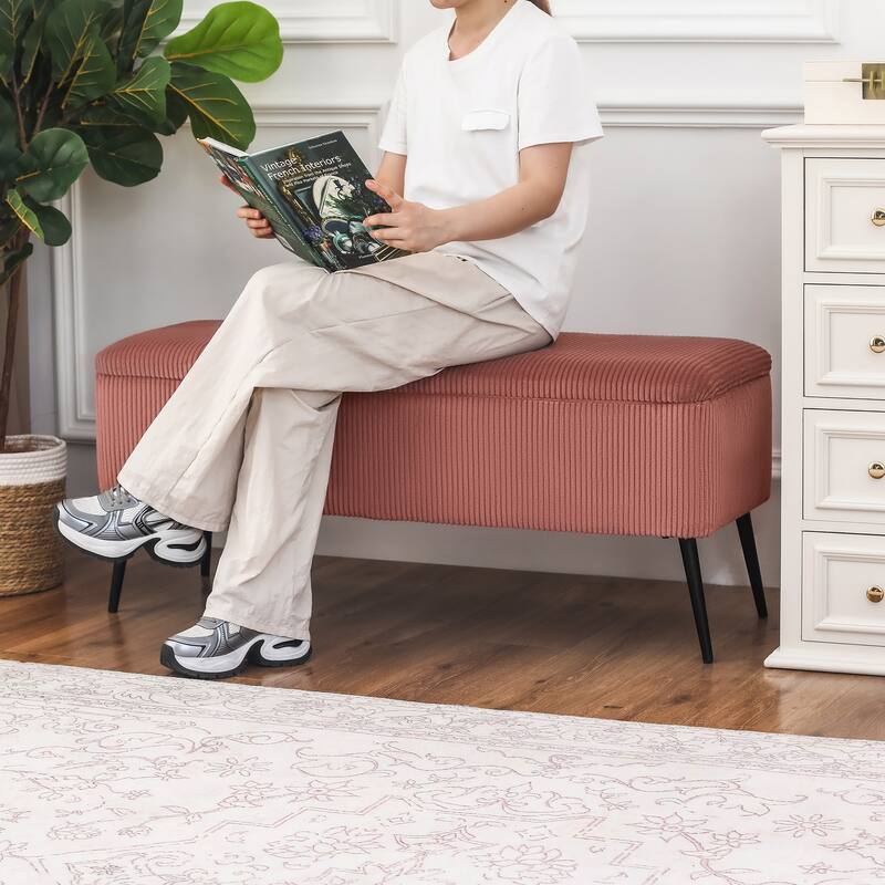 Adeco Upholstered Velvet Storage Bench 44 Inches Bed End Bench