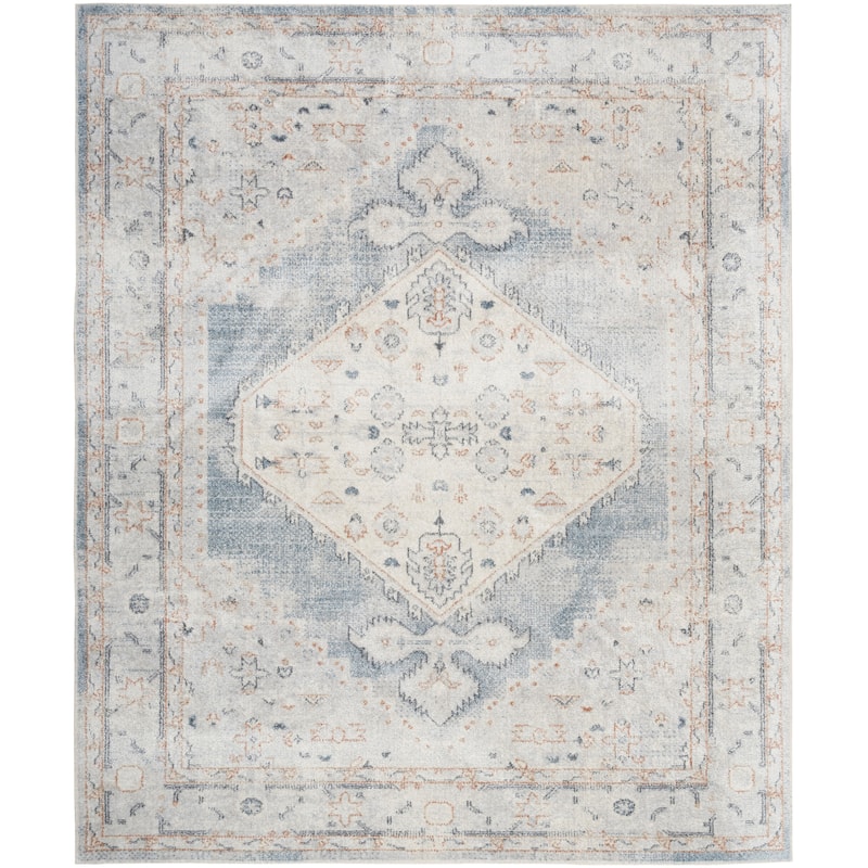 Nourison Abby Machine Washable Indoor only Persian Distressed Area Rug - 9' x 12' - Light/Blue - Rectangle