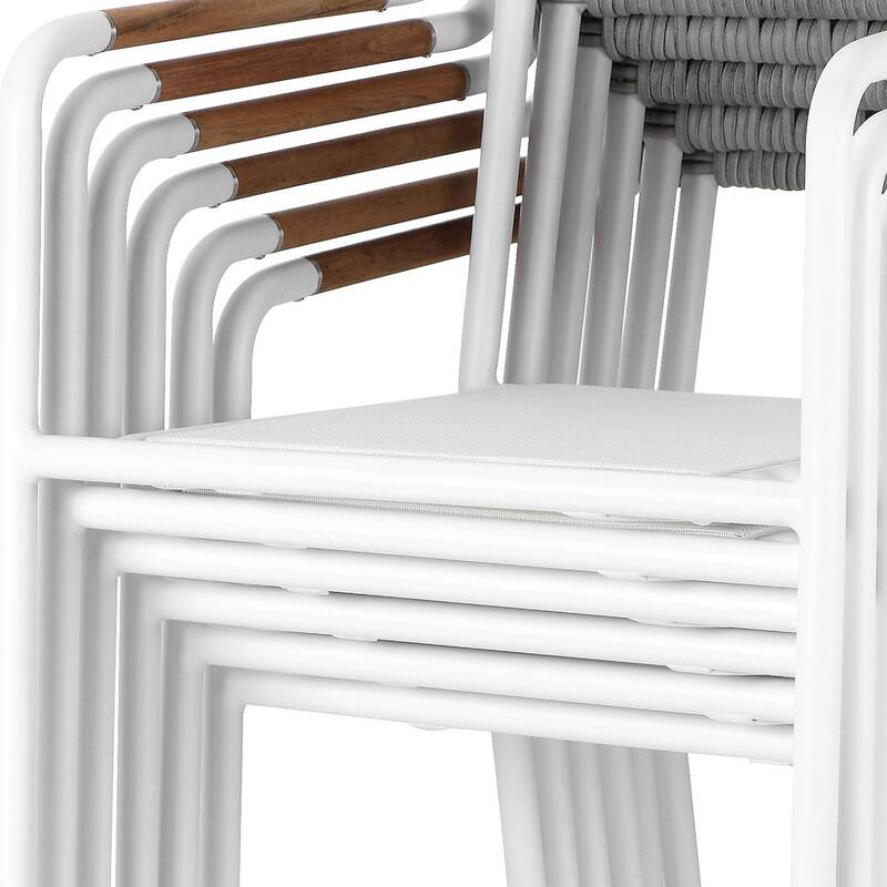 Shia 22 Inch 4 Side Chair and 2 Armchair Set, Crisp White Aluminum Frames