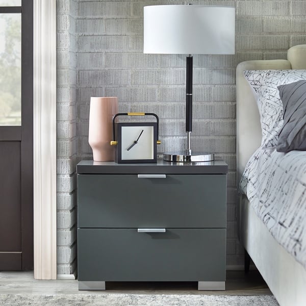 slide 2 of 8, Porch & Den Jefferson High Gloss Nightstand Charcoal Grey
