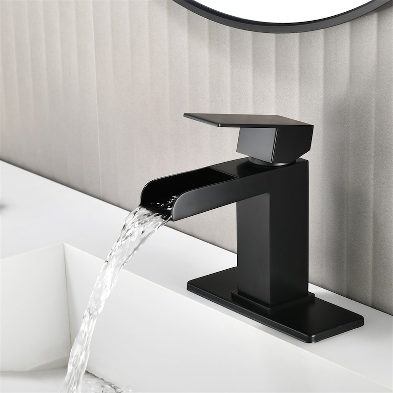 Waterfall Single Handle Bathroom Sink Faucet with Pop-up Drain 304 Stainless Steel 1 Hole Basin Vanity Taps