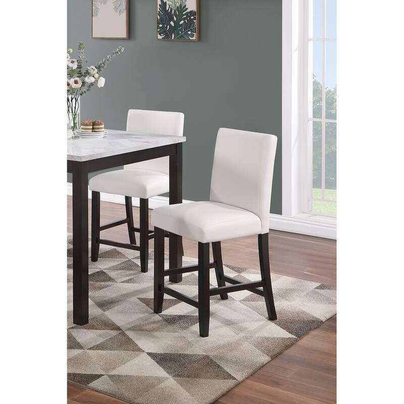 5 Pcs Counter Height Dining Set, Kitchen Dining Room Furniture Set with Faux Marble Square Table and Faux Leather Chairs