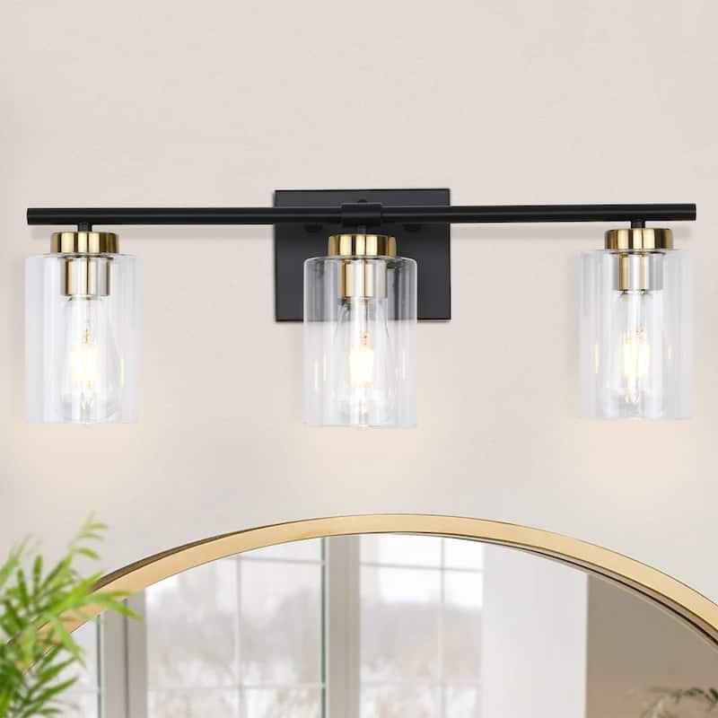 3-Light Wall Lights, Cylinder Bathroom Vanity Lights Glass Hallway Wall Sconces for Dining Room Living Room - W22.83"x H8.46"
