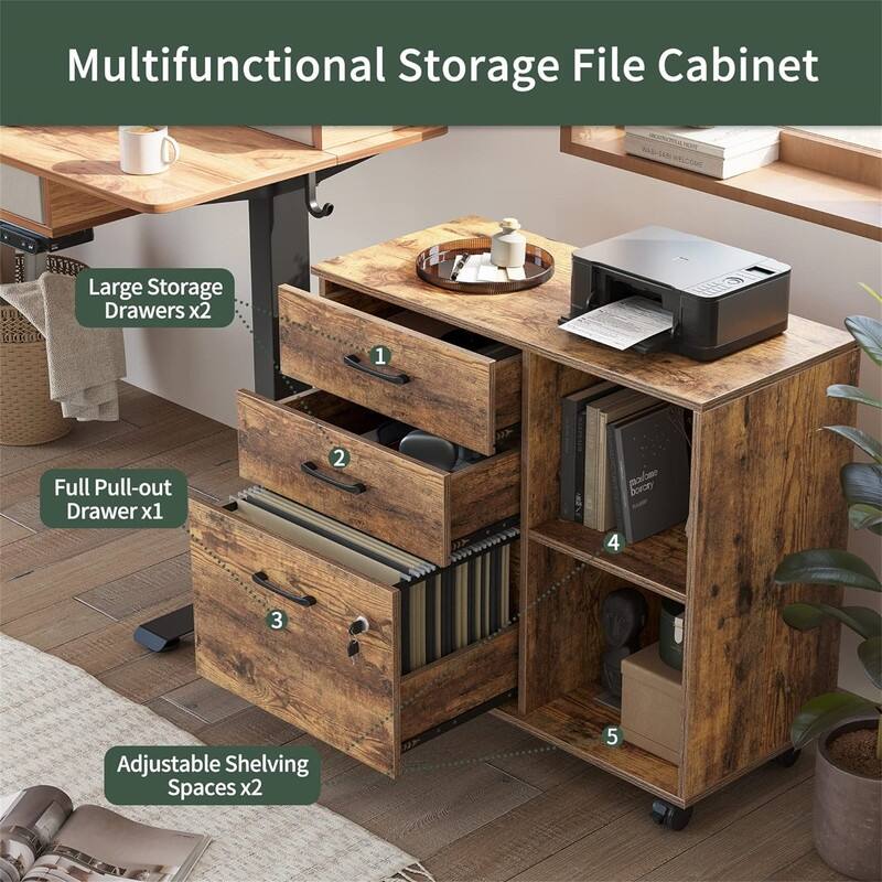 3-Drawer Mobile File Cabinet - 14.2"D x 31.5"W x 25.4"H