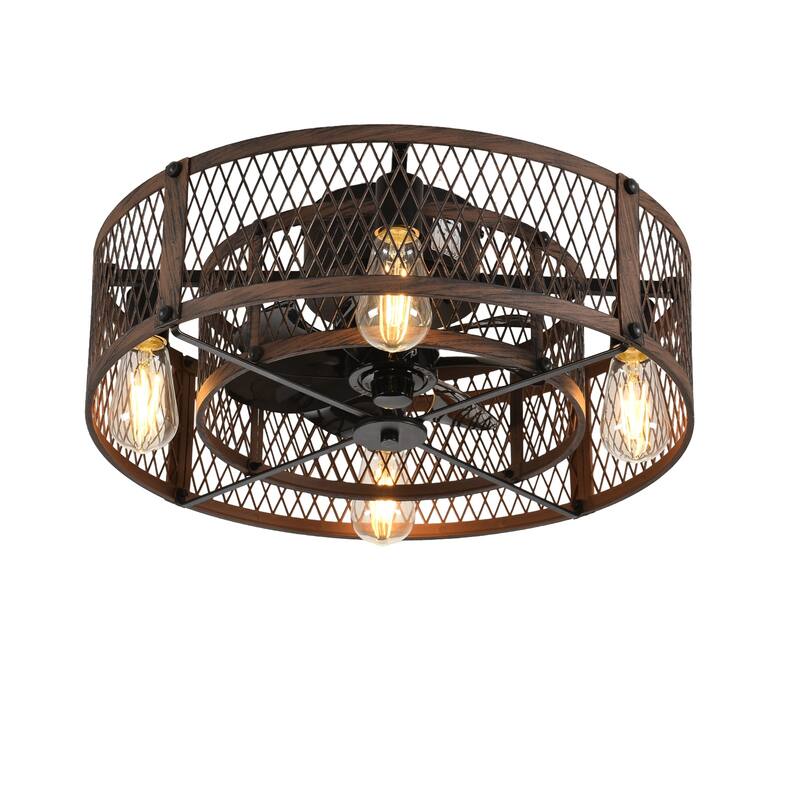 20-26Inch Caged Ceiling Fan with Light and Remote: APP Control Quiet DC Motor (E26 Bulbs Included) - Walnut - 20in