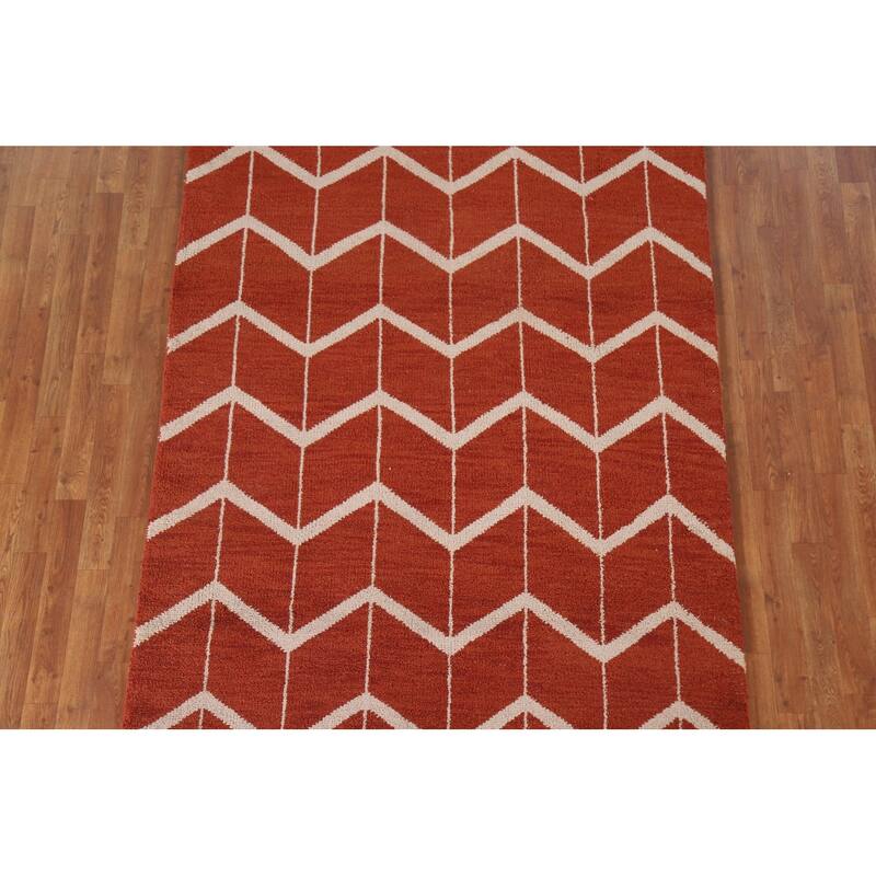 Hand Knotted Oriental 100% Wool Carpet Modern All-Over Oranges & Rust Gabbeh Area Rug - 7' 7'' X 5' 2''