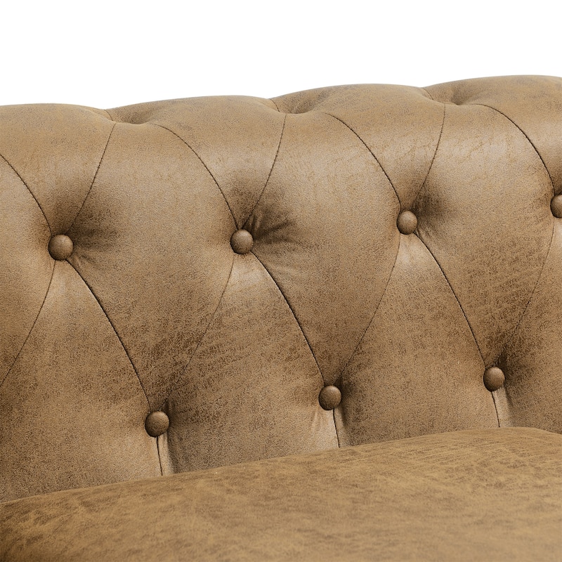 Brown Chesterfield 31.89" Button Tufted Upholstered Single Sofa with Nailheads and Turned Legs for Living Room