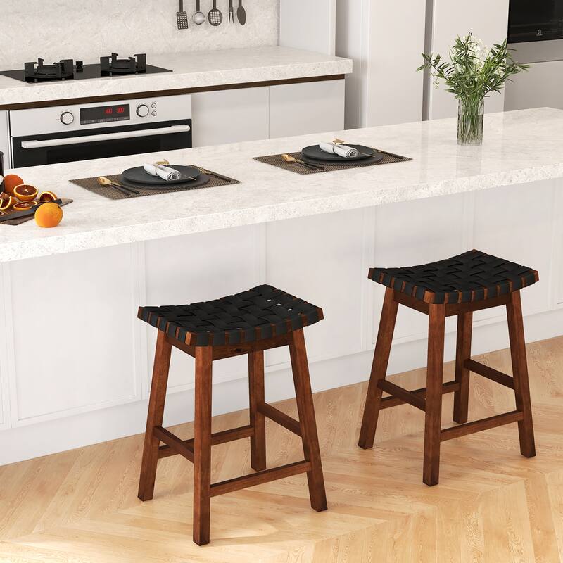 Gymax Saddle Stools Set of 4 25.5 Inch Counter Height Stools w/ PU