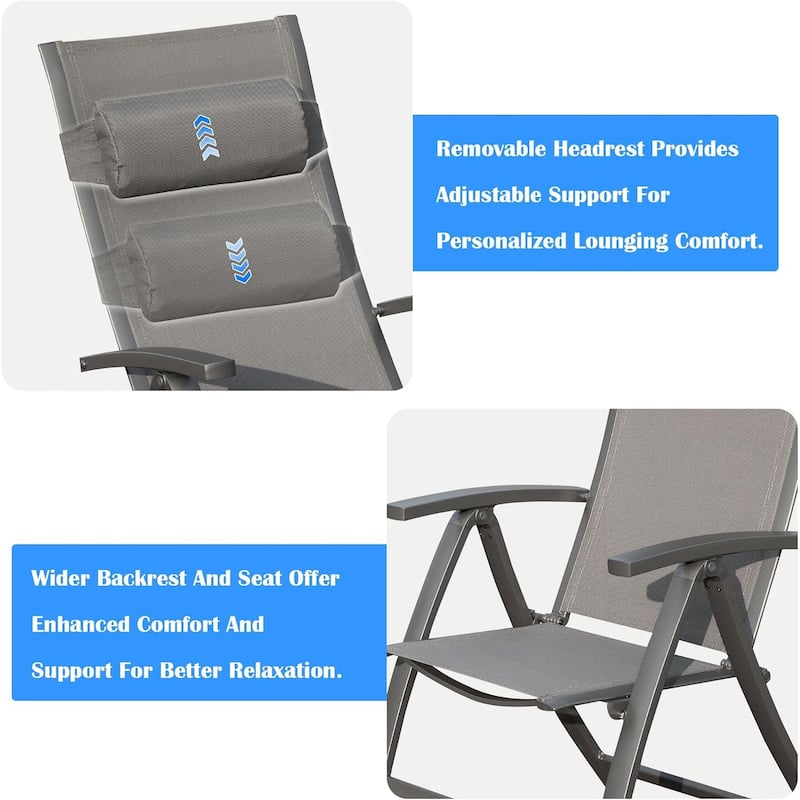 Patio Folding Chairs Set of 2, Padded Textilene Fabric Seat