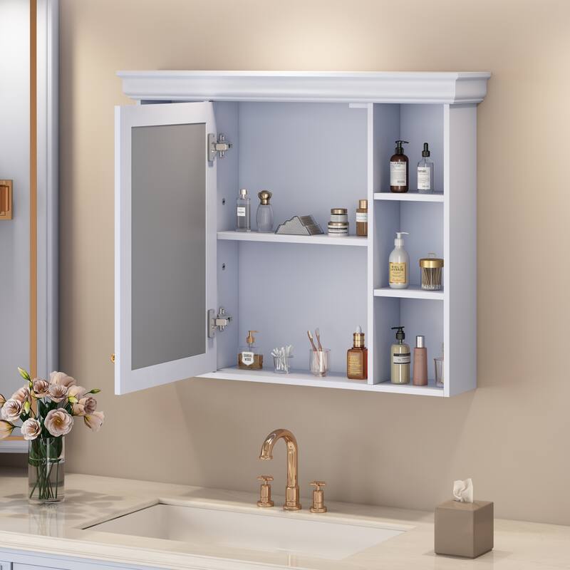 Modern Bathroom Wall Cabinet with Mirror,Medicine Cabinet with 6 Open Shelves