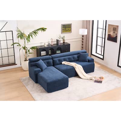 Modern Chenille Convertible L-Shaped 4-Seater Modular Sectional Sofa with 2 Pillows for Apartment Living Room