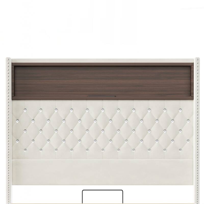 Full Size Tufted Soft Bed Frame with USB Port and Night Light