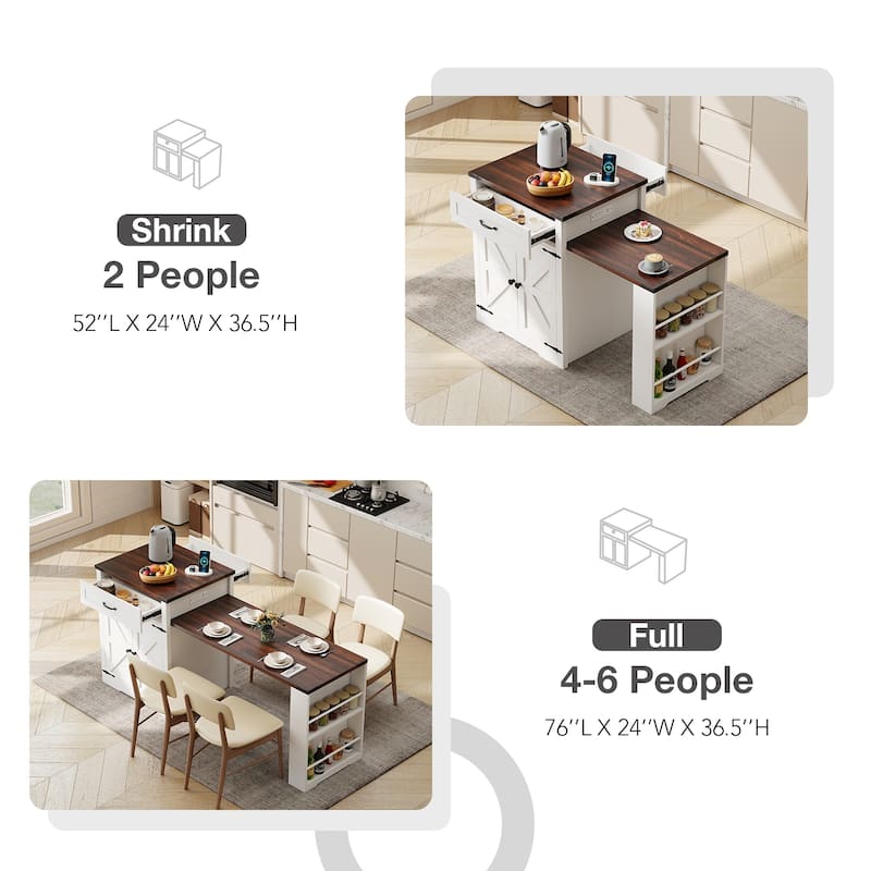 Expandable Drop-Leaf Dining Table with Storage and Built-In Power Outlet