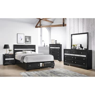 Bambie 6 Piece Black Silver Storage Platform Bedroom Set