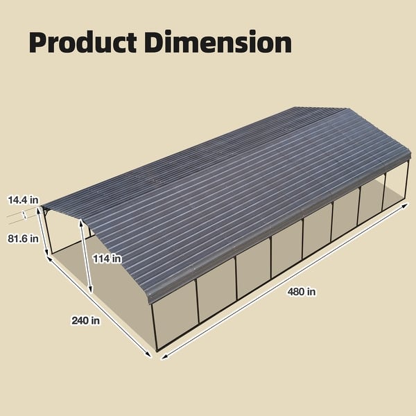 dimension image slide 3 of 6, Outdoor Carport with Durable Galvanized Steel Roof , Multi-Functional Shelter, Carport for Cars, Boats, and Tractors