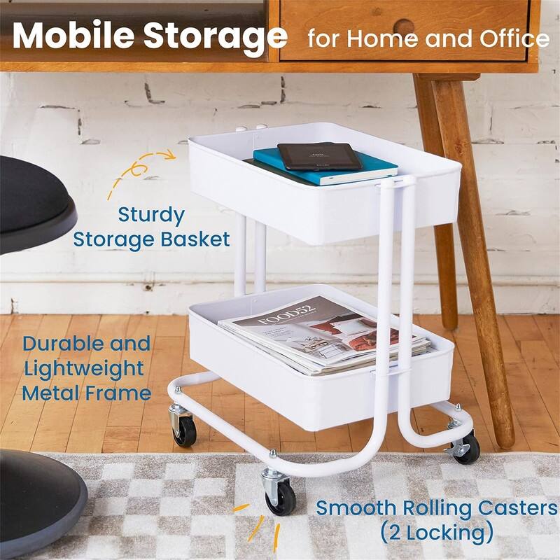 2-Tier Rolling Utility Cart - 15.6"D x 16.7"W x 19.7"H